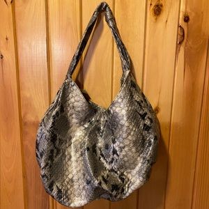 Mandee Large Faux Snakeskin Purse with Leopard Interior